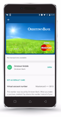 Orrstown Bank card on smartphone for Google Pay